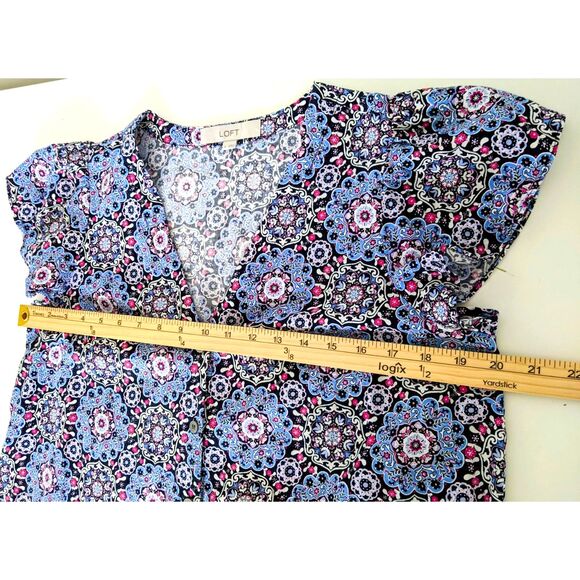Women's LOFT Blue Medallion Print V Neck Button Front Dress Size S - Picture 5 of 5
